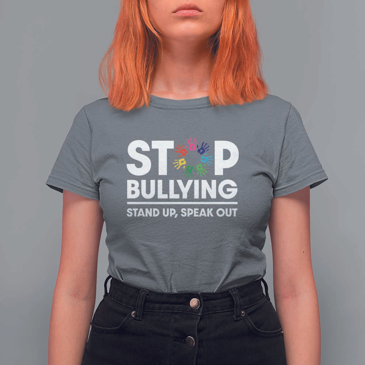 Unity Day T Shirt For Women Stop Bullying Stand Up Speak Out Hand Prints Anti Bullying Awareness - Wonder Print Shop