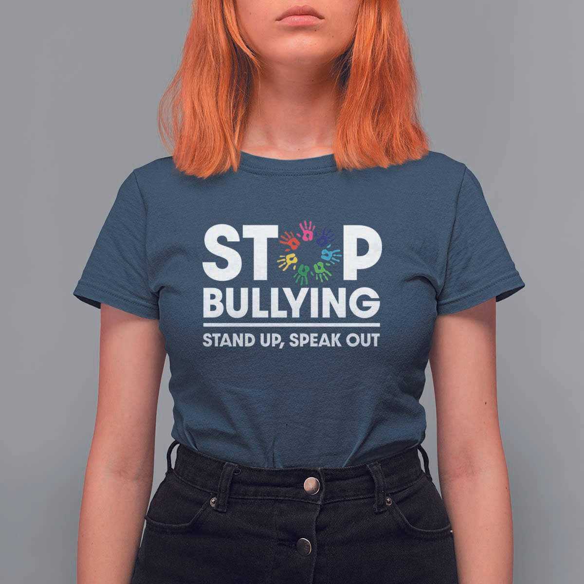 Unity Day T Shirt For Women Stop Bullying Stand Up Speak Out Hand Prints Anti Bullying Awareness - Wonder Print Shop