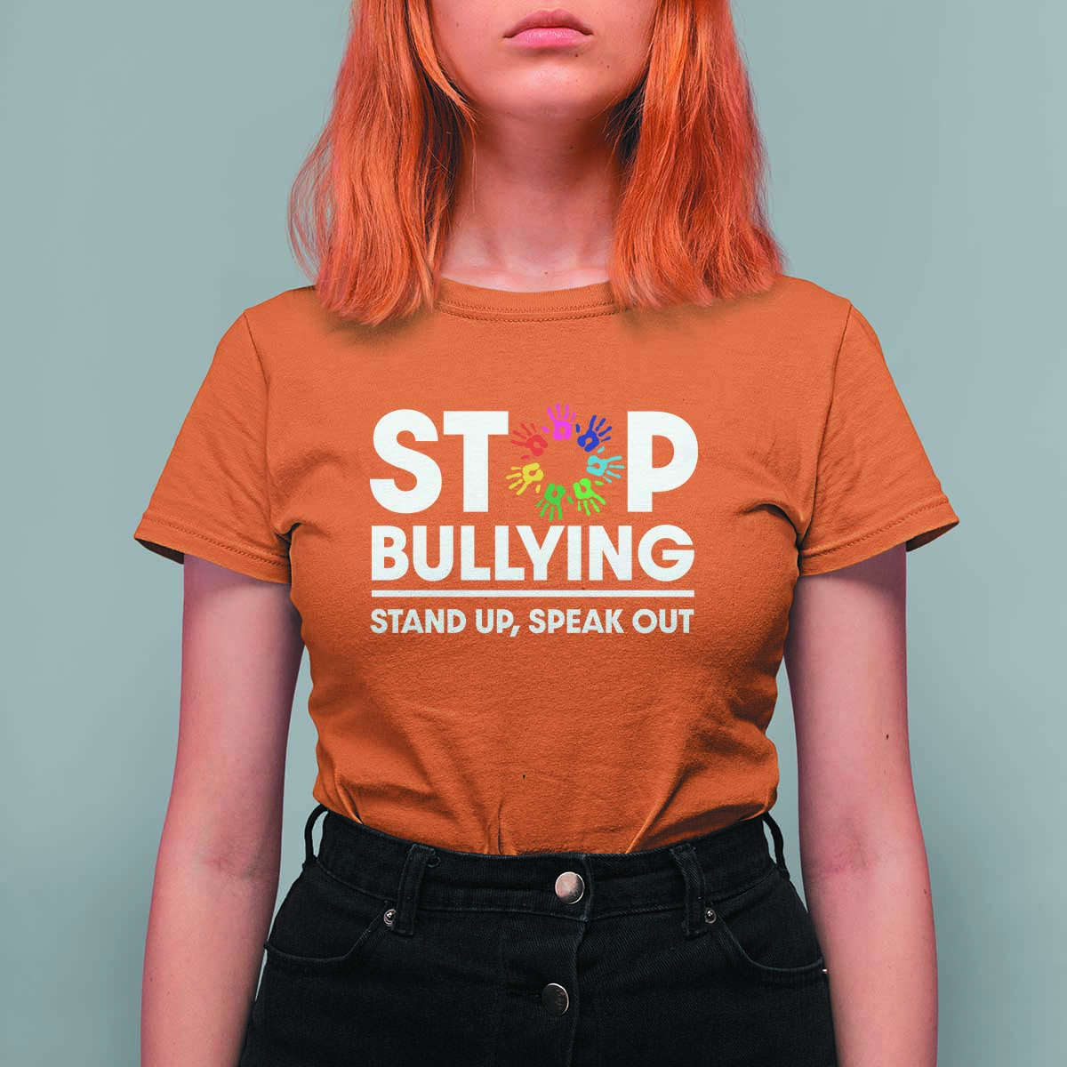 Unity Day T Shirt For Women Stop Bullying Stand Up Speak Out Hand Prints Anti Bullying Awareness - Wonder Print Shop