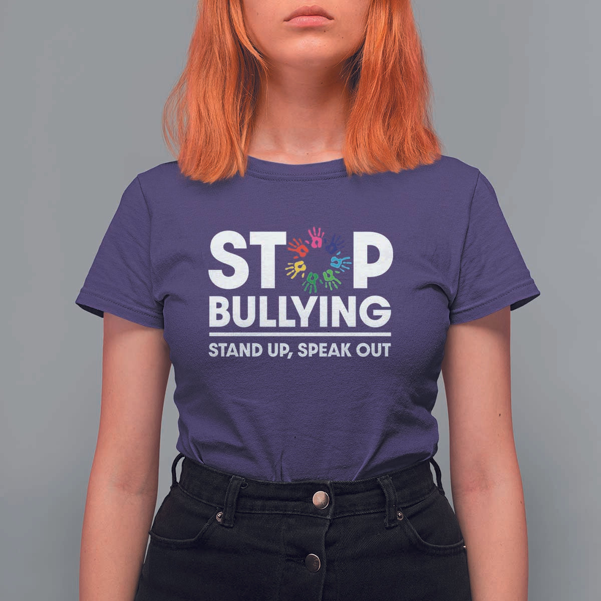 Unity Day T Shirt For Women Stop Bullying Stand Up Speak Out Hand Prints Anti Bullying Awareness - Wonder Print Shop