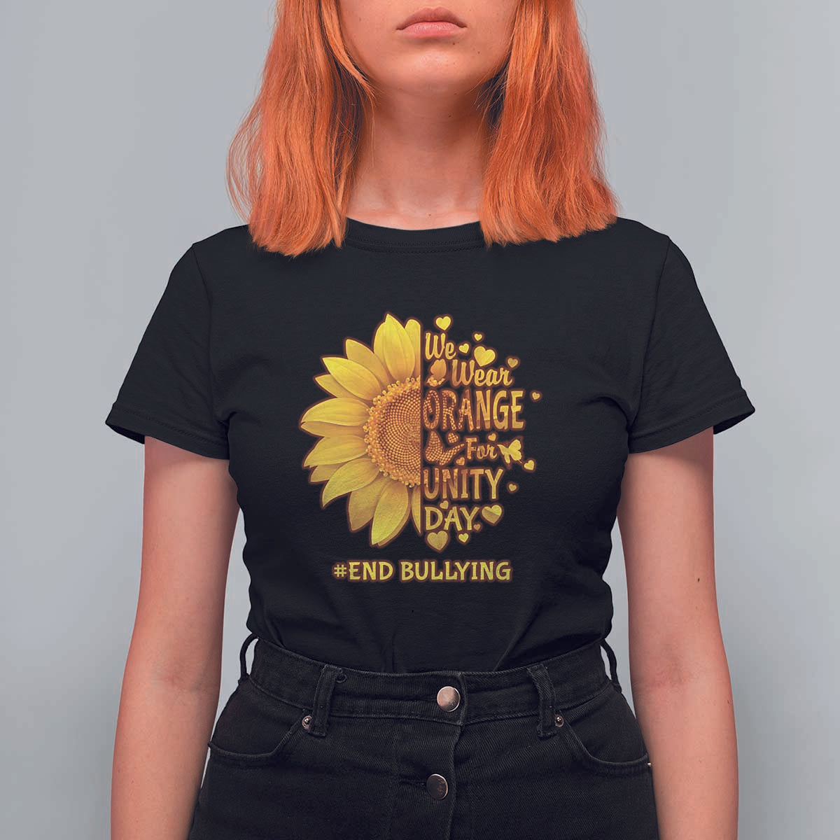 Anti Bullying Awareness T Shirt For Women We Wear Orange For Unity Day End Bullying Sunflower - Wonder Print Shop
