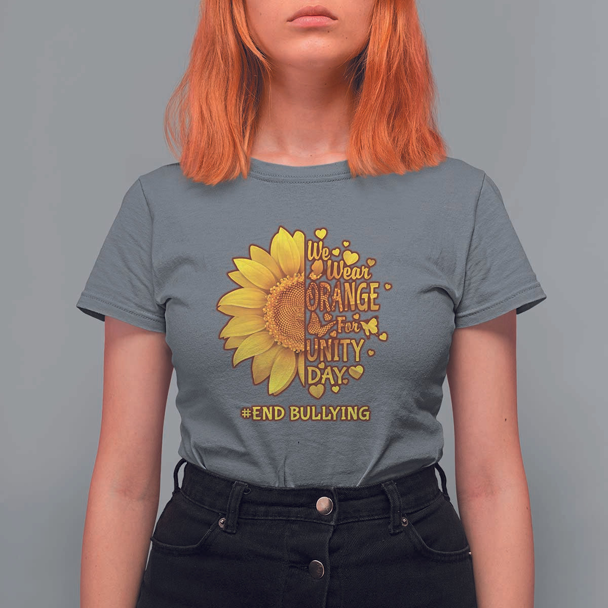 Anti Bullying Awareness T Shirt For Women We Wear Orange For Unity Day End Bullying Sunflower - Wonder Print Shop