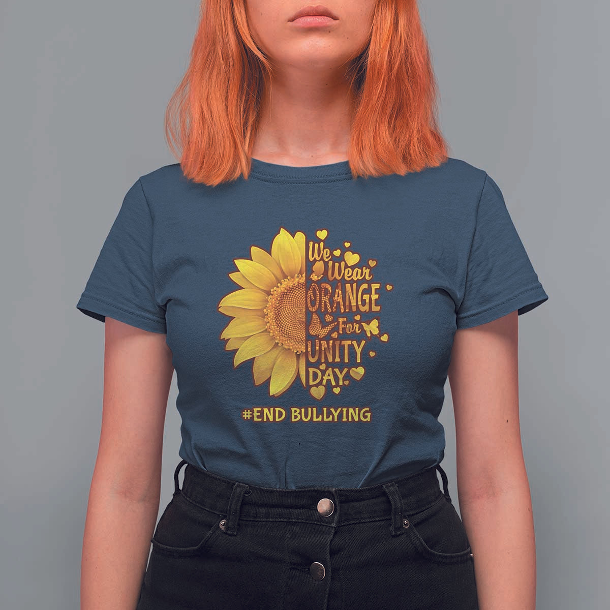 Anti Bullying Awareness T Shirt For Women We Wear Orange For Unity Day End Bullying Sunflower - Wonder Print Shop