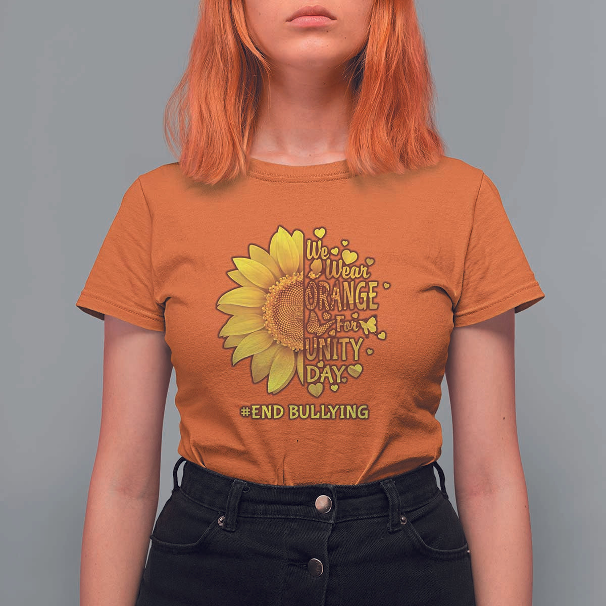 Anti Bullying Awareness T Shirt For Women We Wear Orange For Unity Day End Bullying Sunflower - Wonder Print Shop