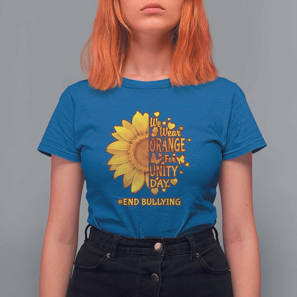 Anti Bullying Awareness T Shirt For Women We Wear Orange For Unity Day End Bullying Sunflower - Wonder Print Shop