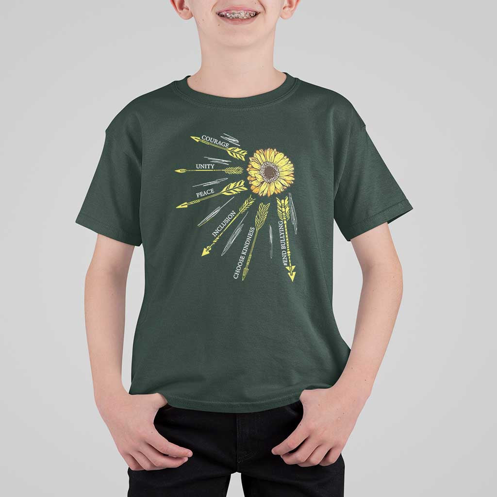 Anti Bullying Awareness T Shirt For Kid Courage Unity Peace Inclusion Choose Kindness Sunflower - Wonder Print Shop