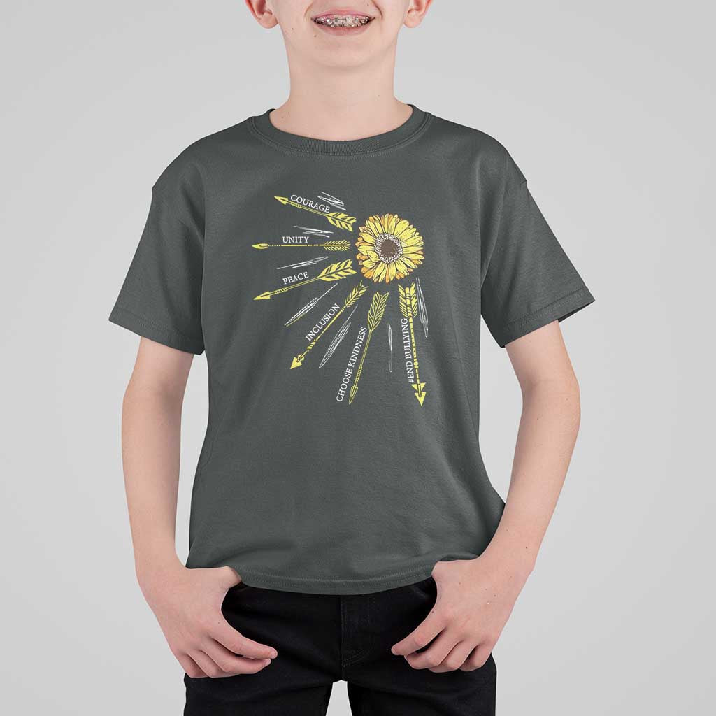 Anti Bullying Awareness T Shirt For Kid Courage Unity Peace Inclusion Choose Kindness Sunflower - Wonder Print Shop