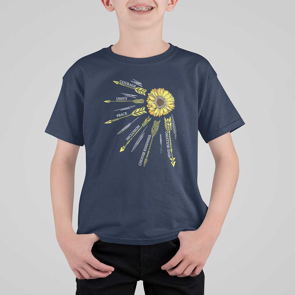 Anti Bullying Awareness T Shirt For Kid Courage Unity Peace Inclusion Choose Kindness Sunflower - Wonder Print Shop