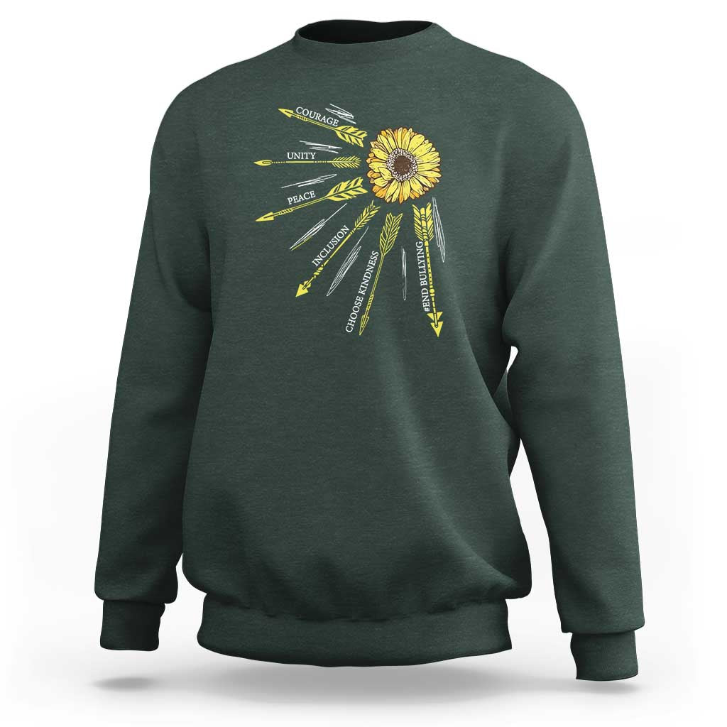 Anti Bullying Awareness Sweatshirt Courage Unity Peace Inclusion Choose Kindness Sunflower - Wonder Print Shop