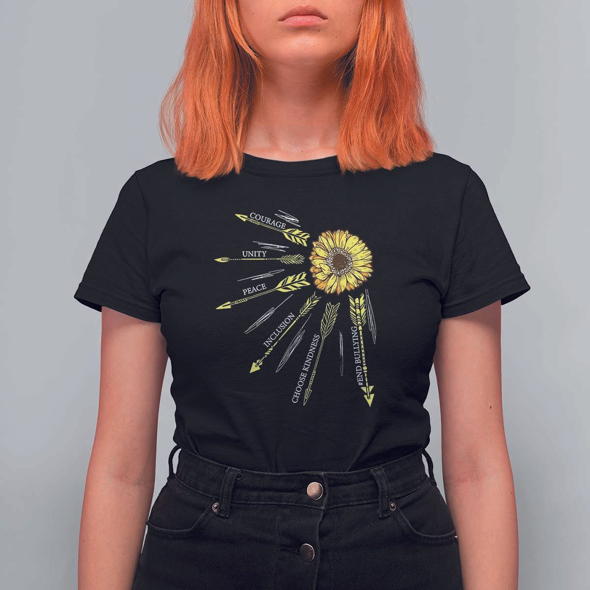 Anti Bullying Awareness T Shirt For Women Courage Unity Peace Inclusion Choose Kindness Sunflower - Wonder Print Shop