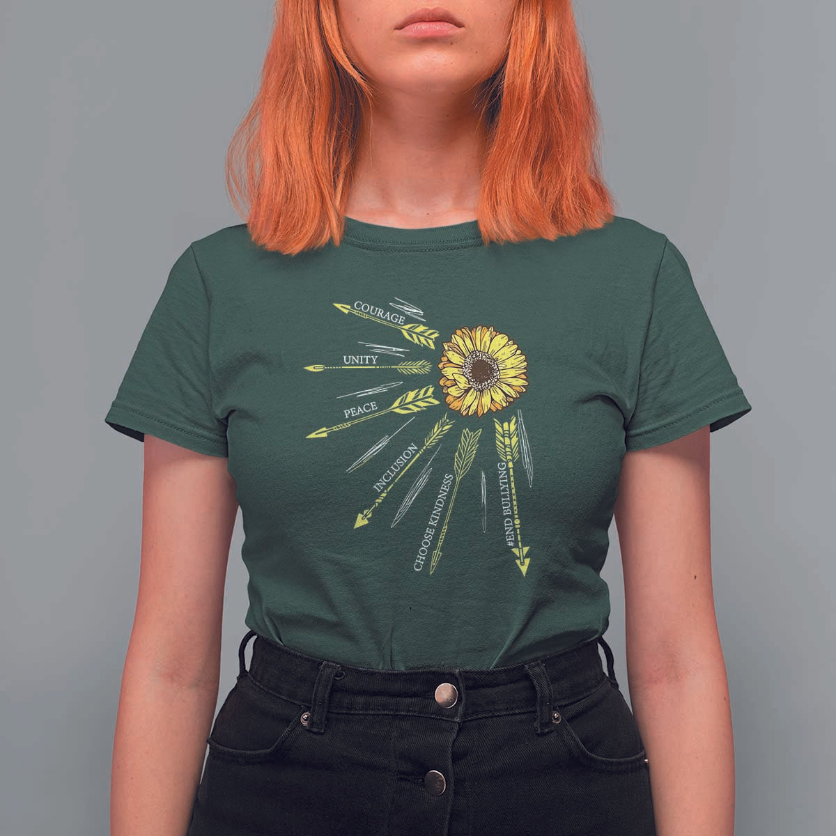 Anti Bullying Awareness T Shirt For Women Courage Unity Peace Inclusion Choose Kindness Sunflower - Wonder Print Shop