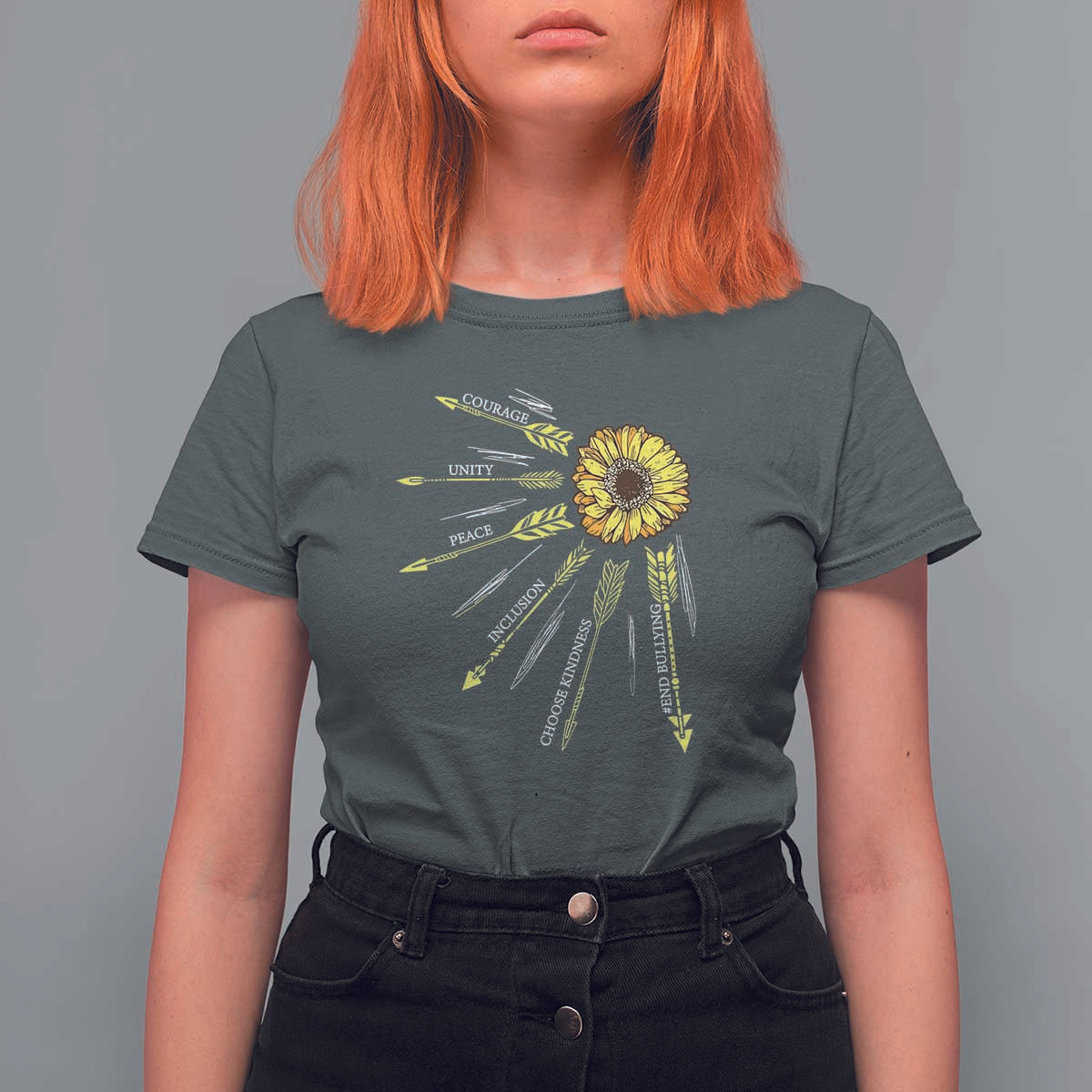 Anti Bullying Awareness T Shirt For Women Courage Unity Peace Inclusion Choose Kindness Sunflower - Wonder Print Shop
