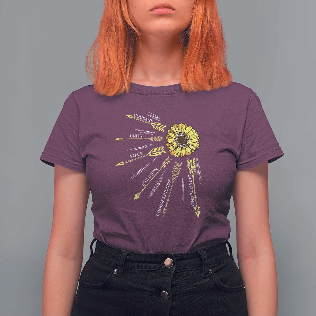 Anti Bullying Awareness T Shirt For Women Courage Unity Peace Inclusion Choose Kindness Sunflower - Wonder Print Shop