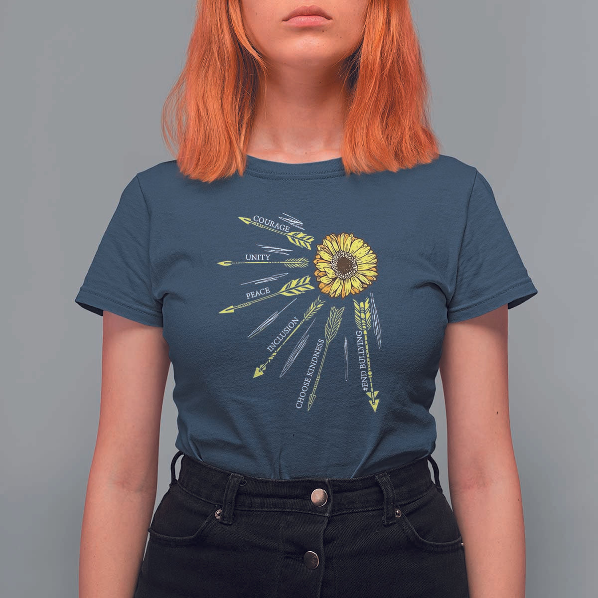 Anti Bullying Awareness T Shirt For Women Courage Unity Peace Inclusion Choose Kindness Sunflower - Wonder Print Shop