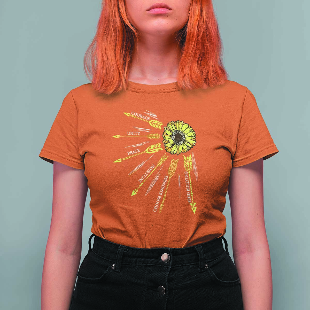 Anti Bullying Awareness T Shirt For Women Courage Unity Peace Inclusion Choose Kindness Sunflower - Wonder Print Shop