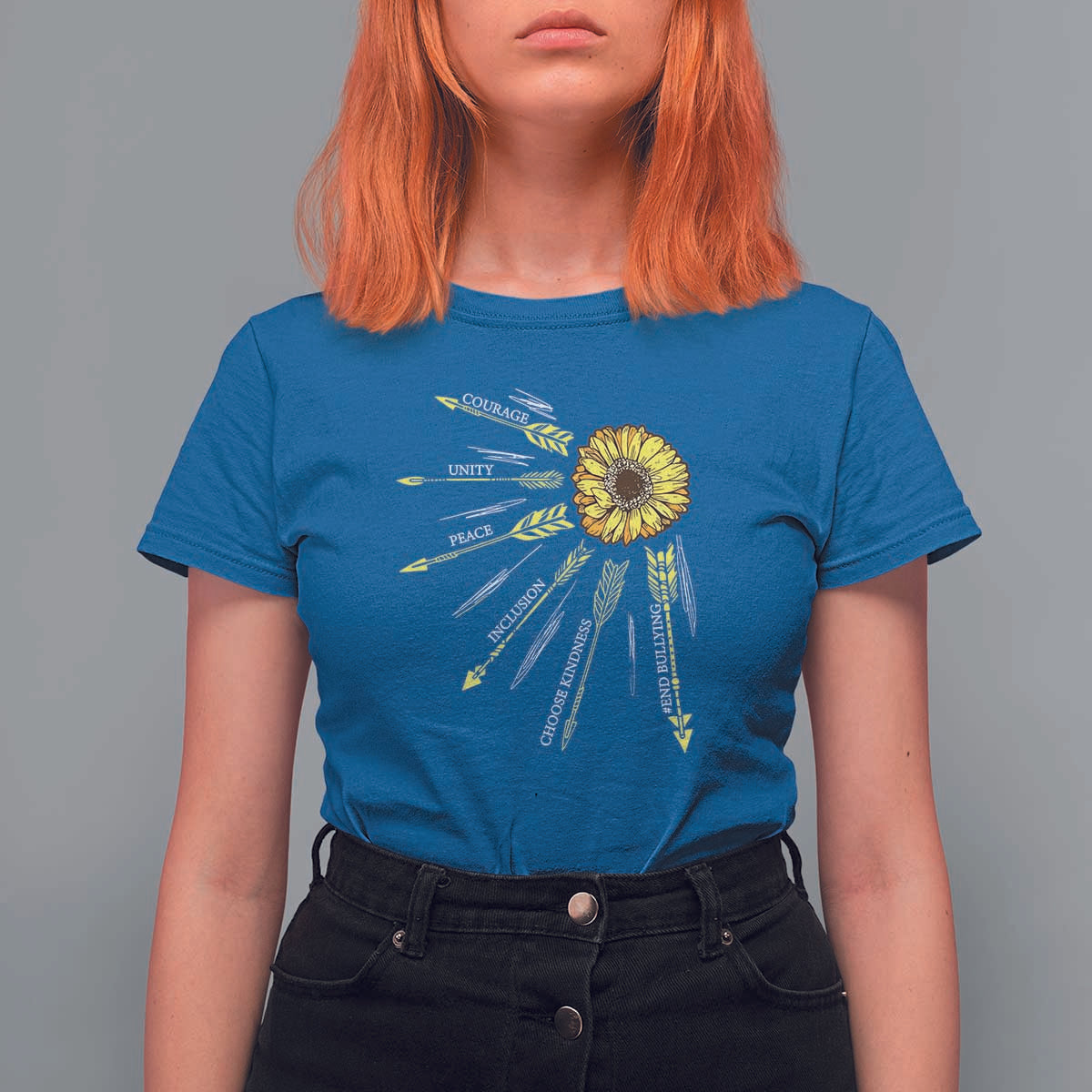 Anti Bullying Awareness T Shirt For Women Courage Unity Peace Inclusion Choose Kindness Sunflower - Wonder Print Shop