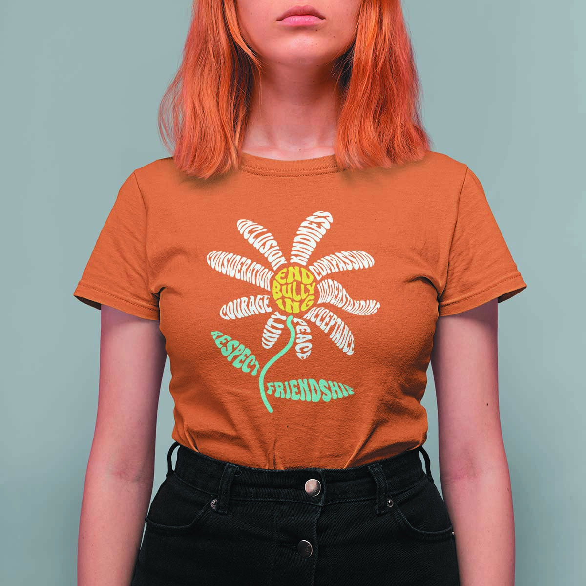 Anti Bullying Awareness T Shirt For Women End Bullying Courage Kindness Peace Inclusion Daisy Flower - Wonder Print Shop