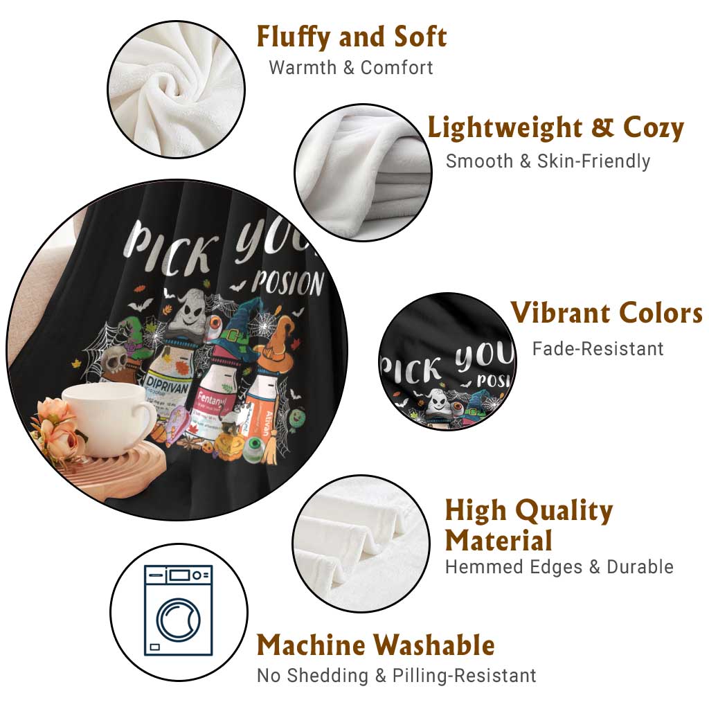 Halloween Nurse Throw Blanket Pick Your Poison Pharmacy Witches - Wonder Print Shop