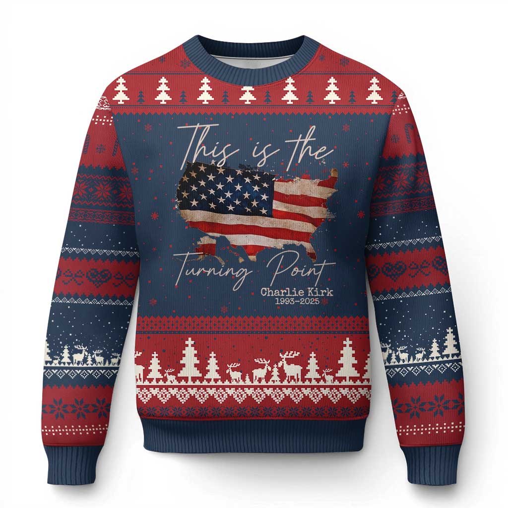 This Is The Turning Point Ugly Christmas Sweater Patriotic American Map Vintage USA Flag - Wonder Print Shop
