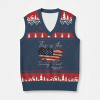 This Is The Turning Point V-Neck Knit Sweater Vest Patriotic American Map Vintage USA Flag - Wonder Print Shop