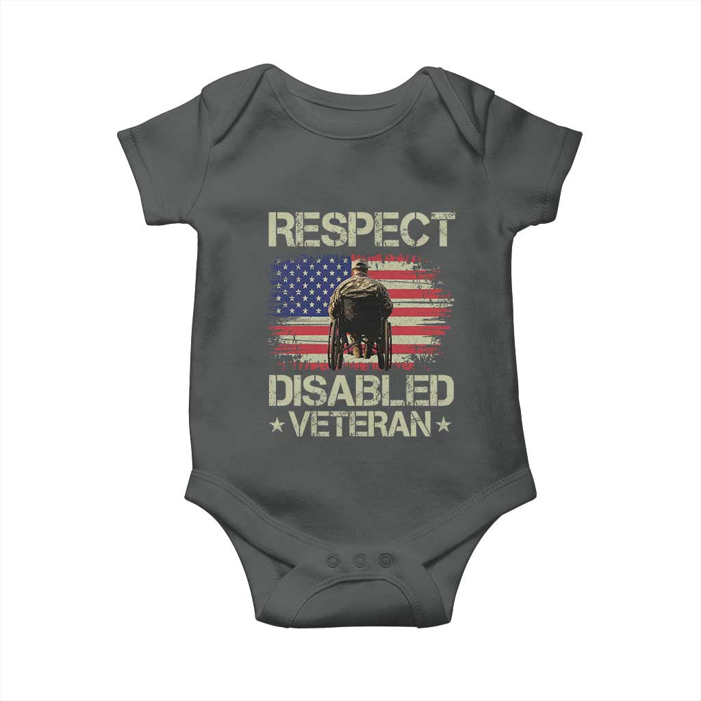 Respect Disabled Veteran Baby Onesie Military Soldier Vintage American Flag - Wonder Print Shop