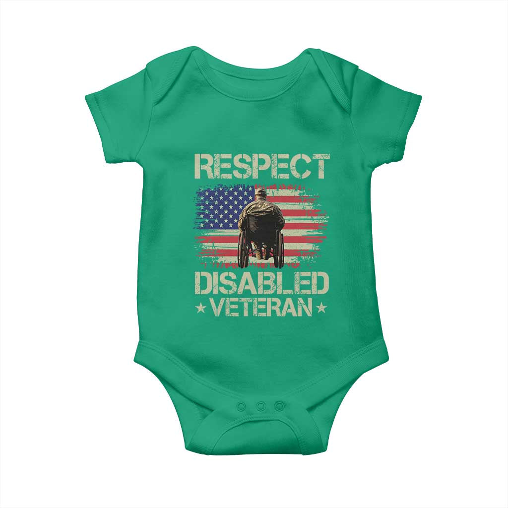 Respect Disabled Veteran Baby Onesie Military Soldier Vintage American Flag - Wonder Print Shop