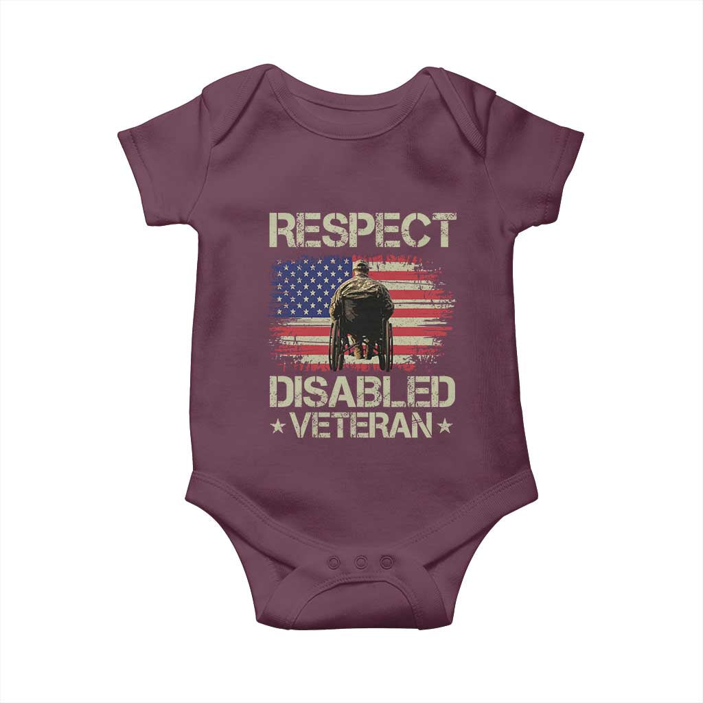 Respect Disabled Veteran Baby Onesie Military Soldier Vintage American Flag - Wonder Print Shop