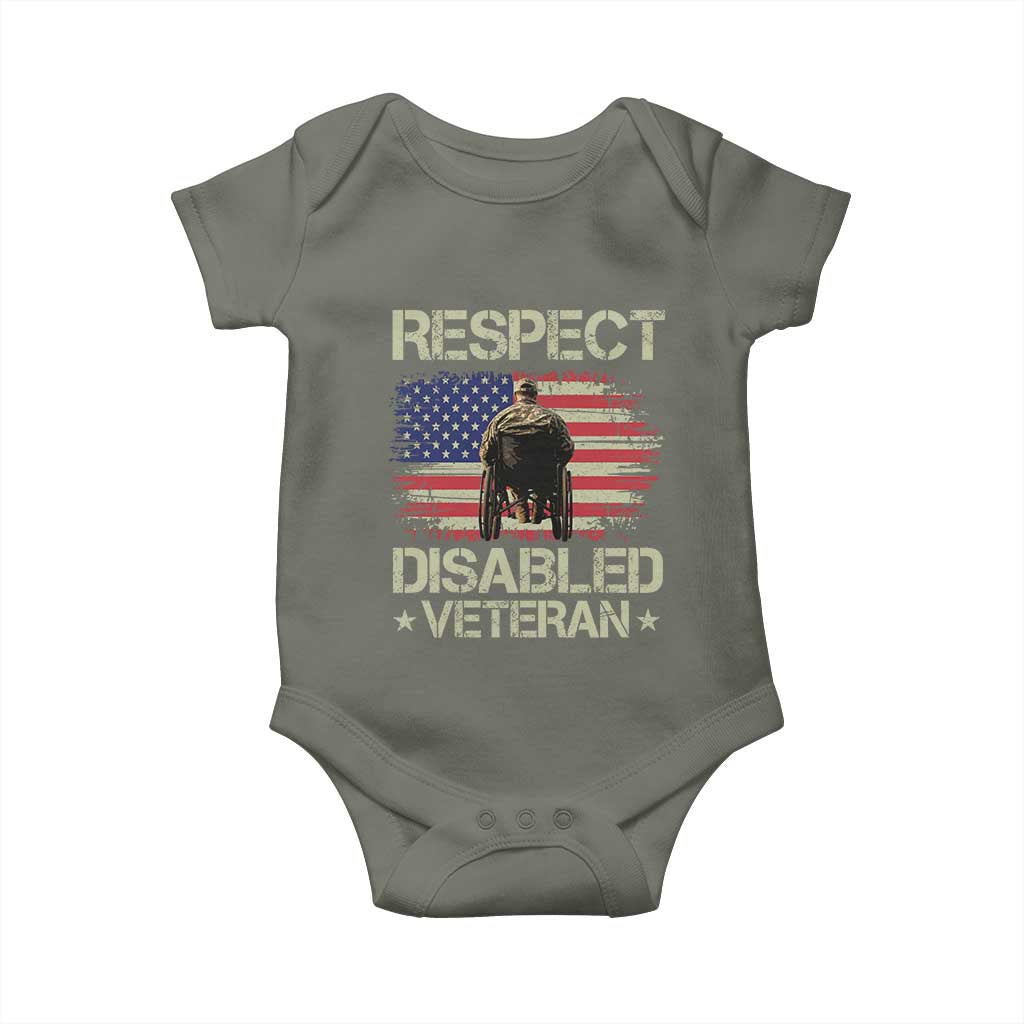 Respect Disabled Veteran Baby Onesie Military Soldier Vintage American Flag - Wonder Print Shop
