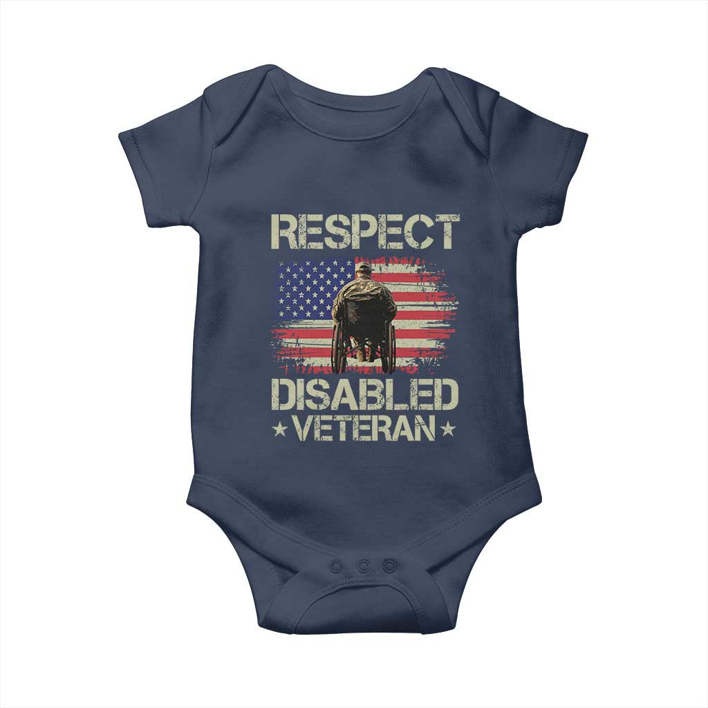 Respect Disabled Veteran Baby Onesie Military Soldier Vintage American Flag - Wonder Print Shop