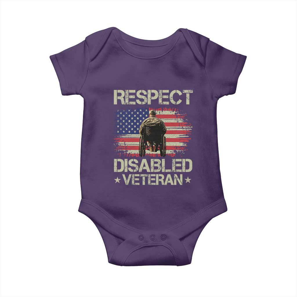 Respect Disabled Veteran Baby Onesie Military Soldier Vintage American Flag - Wonder Print Shop