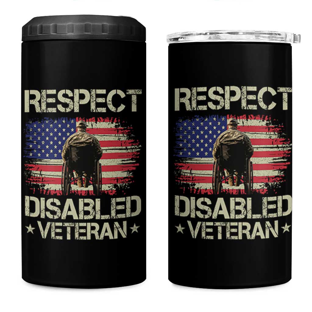 Respect Disabled Veteran 4 in 1 Can Cooler Tumbler Military Soldier Vintage American Flag - Wonder Print Shop