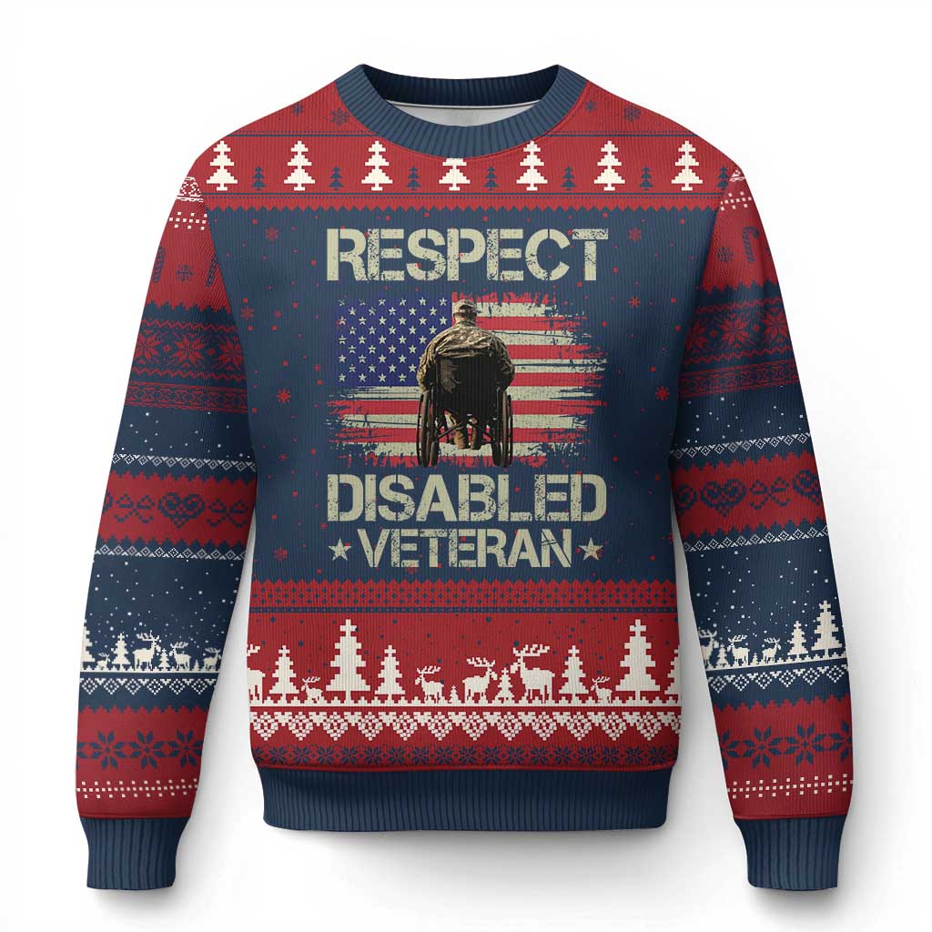 Respect Disabled Veteran Ugly Christmas Sweater Military Soldier Vintage American Flag - Wonder Print Shop
