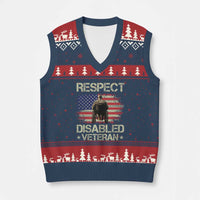 Respect Disabled Veteran V-Neck Knit Sweater Vest Military Soldier Vintage American Flag - Wonder Print Shop