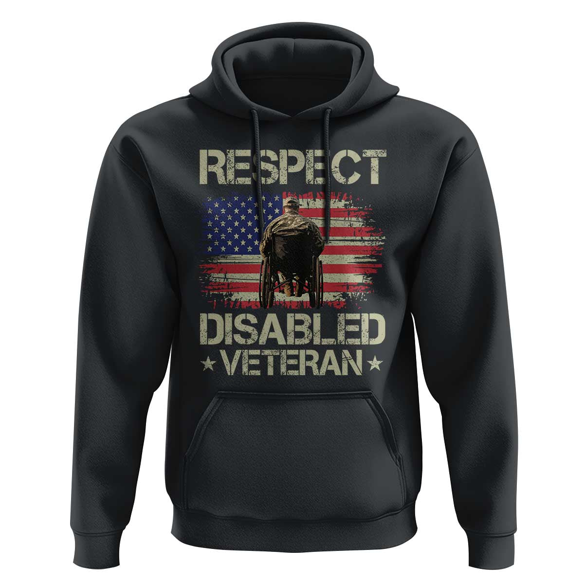 Respect Disabled Veteran Hoodie Military Soldier Vintage American Flag - Wonder Print Shop