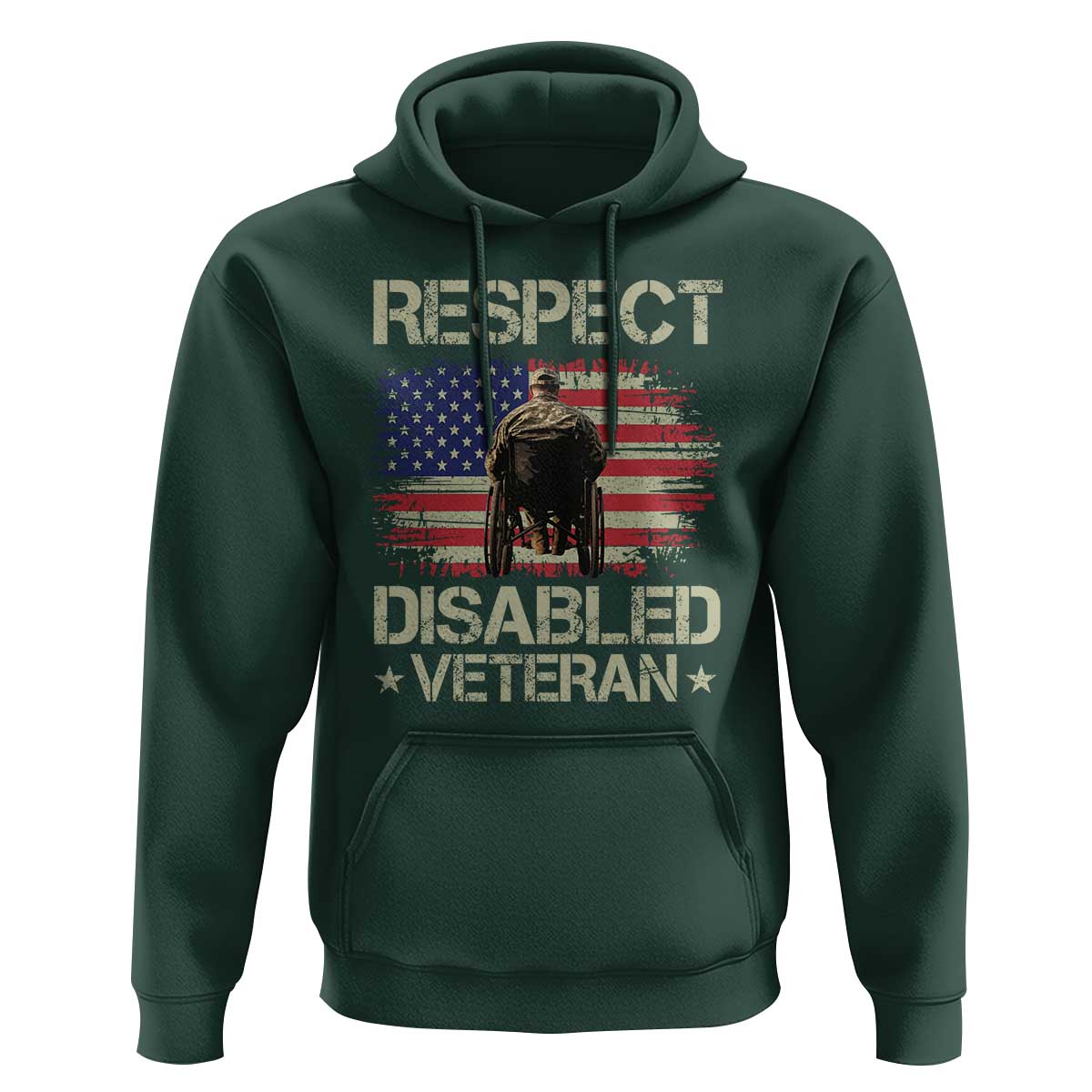 Respect Disabled Veteran Hoodie Military Soldier Vintage American Flag - Wonder Print Shop