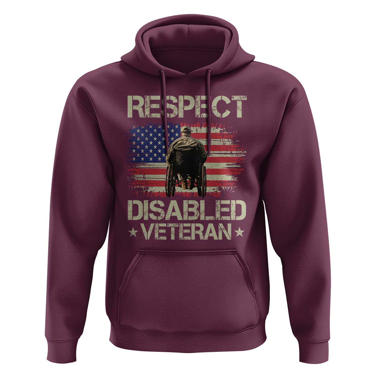 Respect Disabled Veteran Hoodie Military Soldier Vintage American Flag - Wonder Print Shop