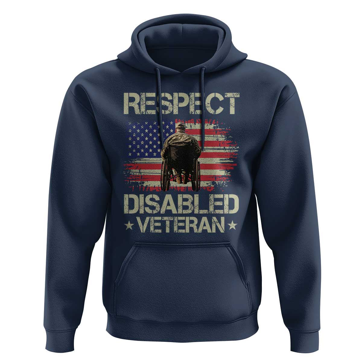 Respect Disabled Veteran Hoodie Military Soldier Vintage American Flag - Wonder Print Shop