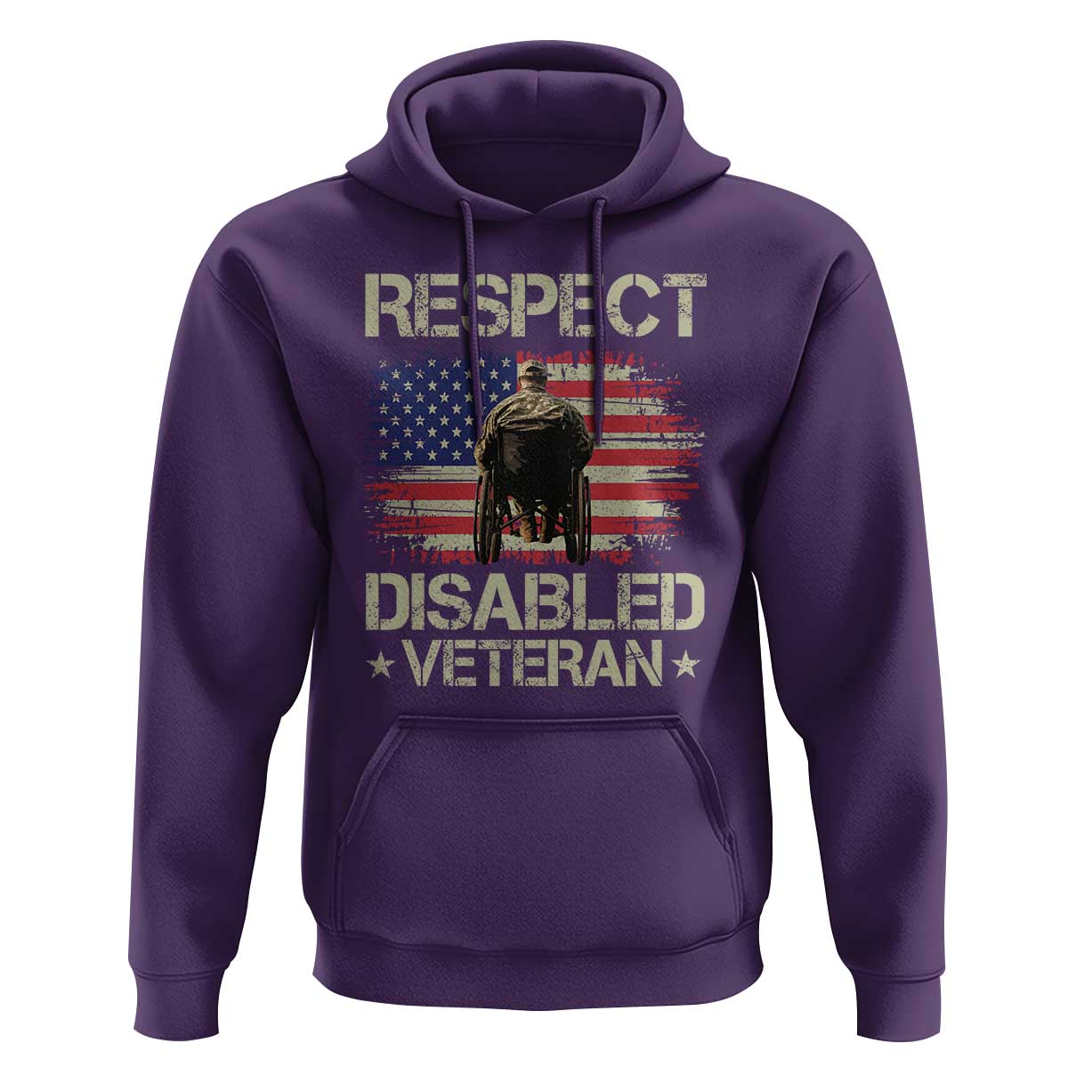 Respect Disabled Veteran Hoodie Military Soldier Vintage American Flag - Wonder Print Shop