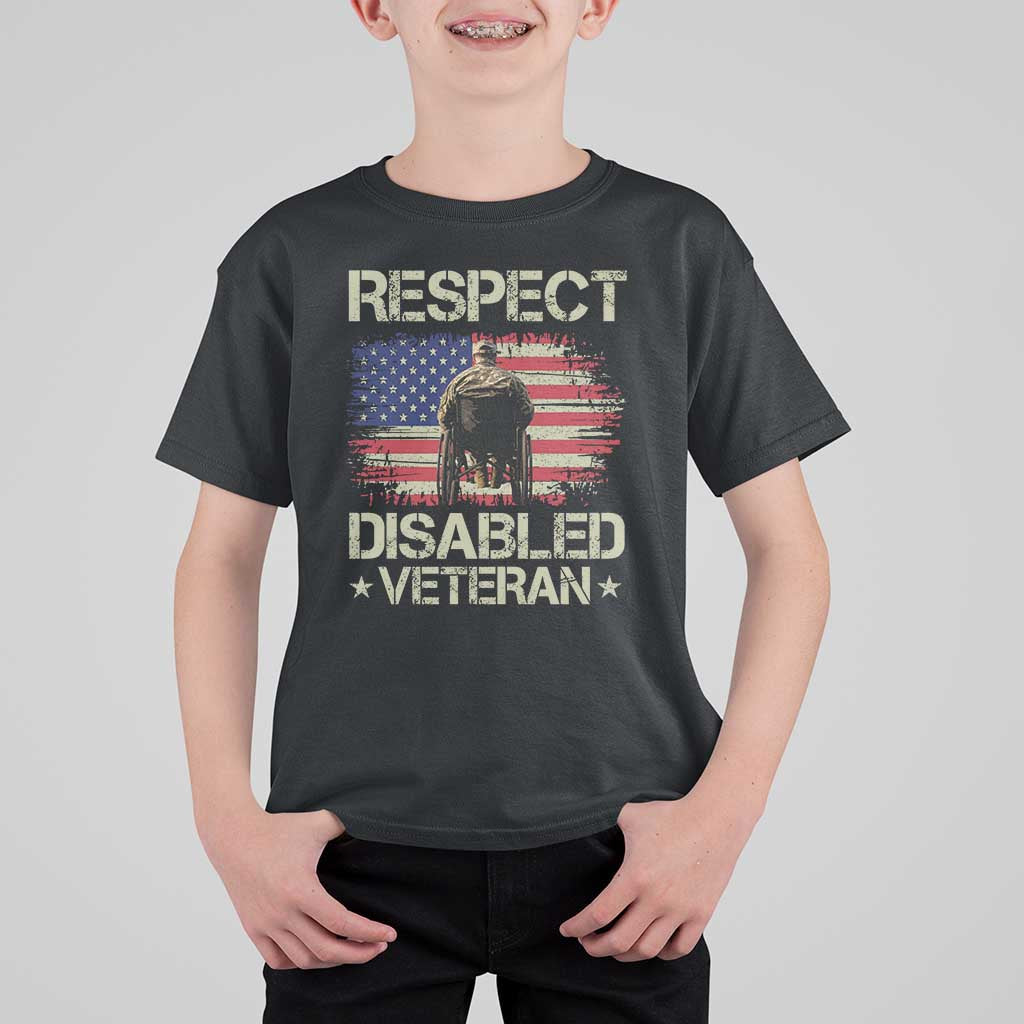 Respect Disabled Veteran T Shirt For Kid Military Soldier Vintage American Flag - Wonder Print Shop