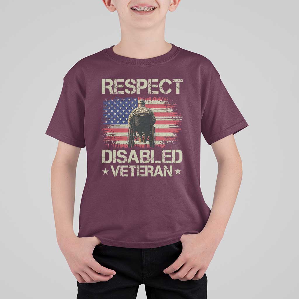 Respect Disabled Veteran T Shirt For Kid Military Soldier Vintage American Flag - Wonder Print Shop