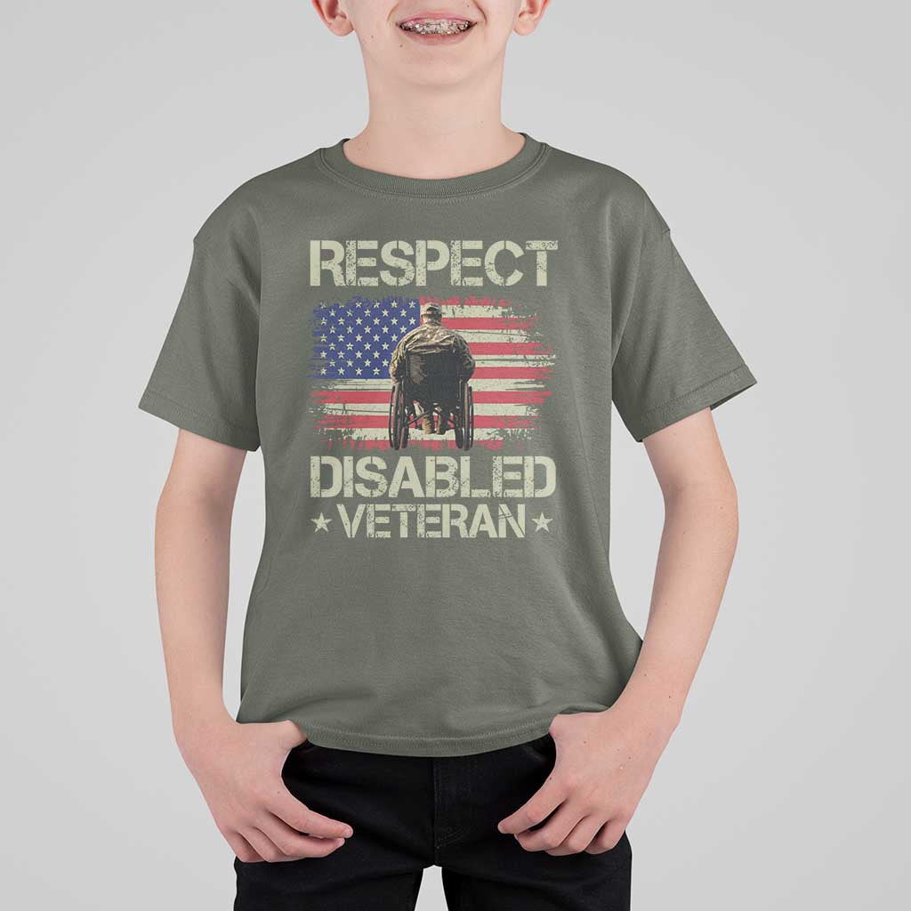 Respect Disabled Veteran T Shirt For Kid Military Soldier Vintage American Flag - Wonder Print Shop