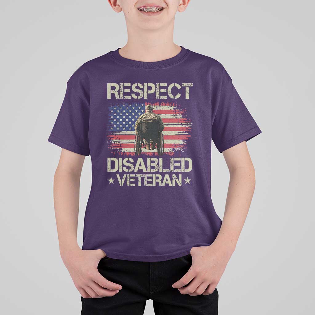 Respect Disabled Veteran T Shirt For Kid Military Soldier Vintage American Flag - Wonder Print Shop