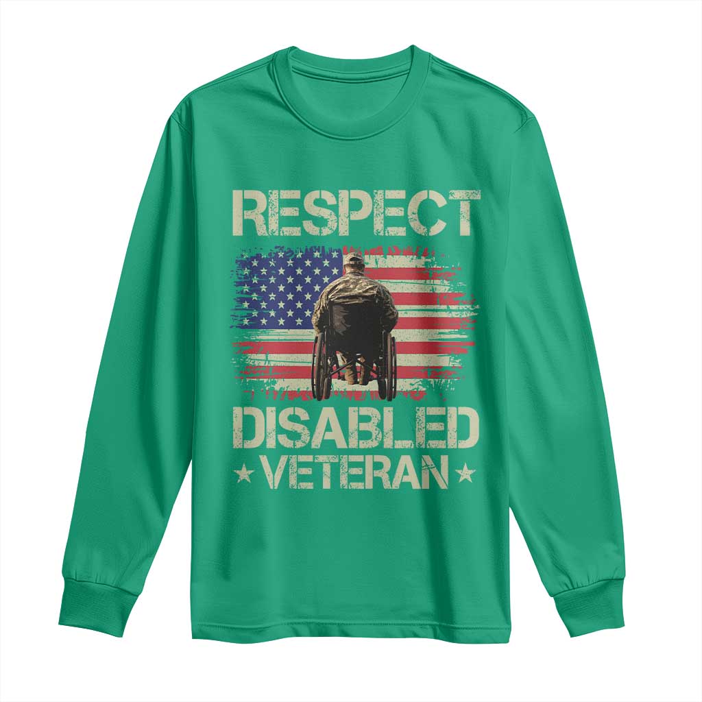 Respect Disabled Veteran Long Sleeve Shirt Military Soldier Vintage American Flag - Wonder Print Shop