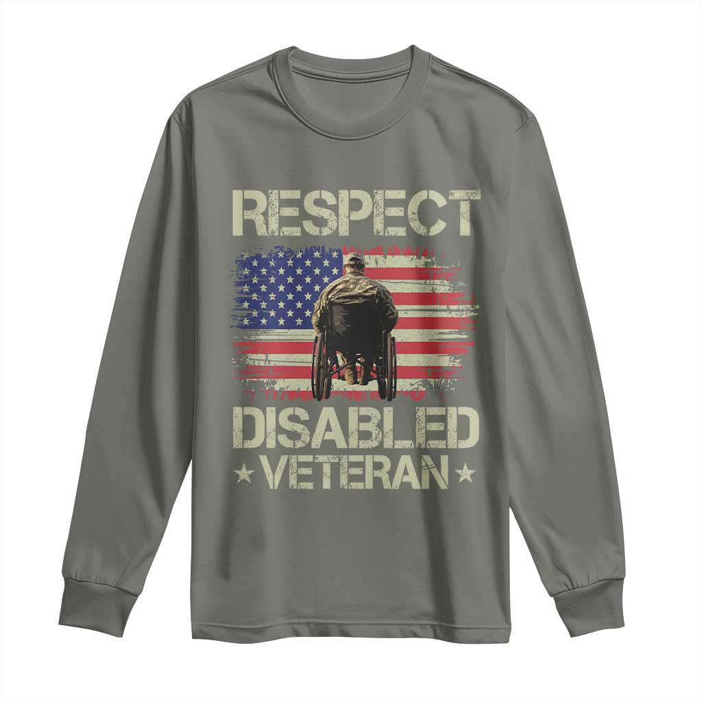 Respect Disabled Veteran Long Sleeve Shirt Military Soldier Vintage American Flag - Wonder Print Shop