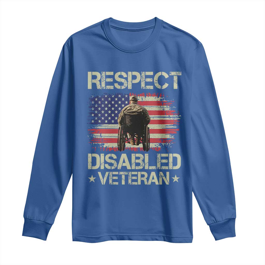 Respect Disabled Veteran Long Sleeve Shirt Military Soldier Vintage American Flag - Wonder Print Shop