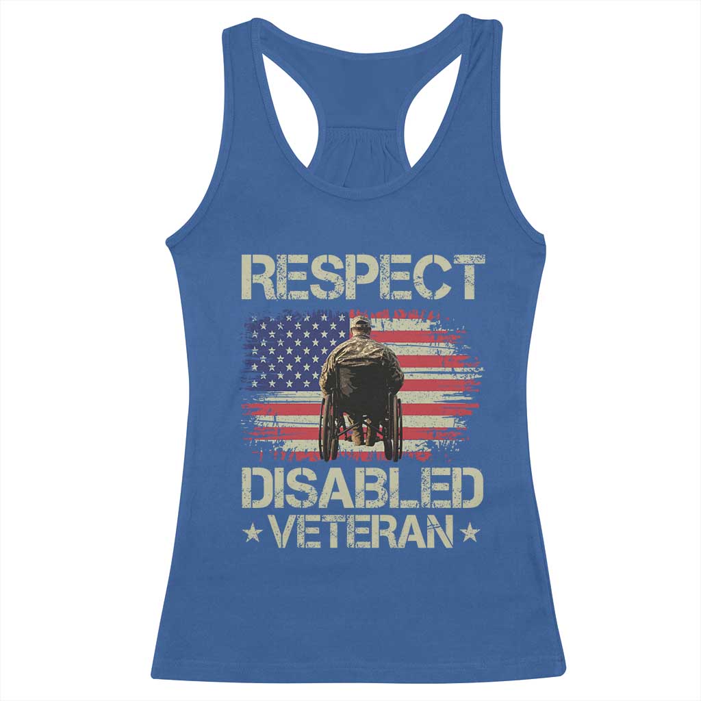Respect Disabled Veteran Racerback Tank Top Military Soldier Vintage American Flag - Wonder Print Shop
