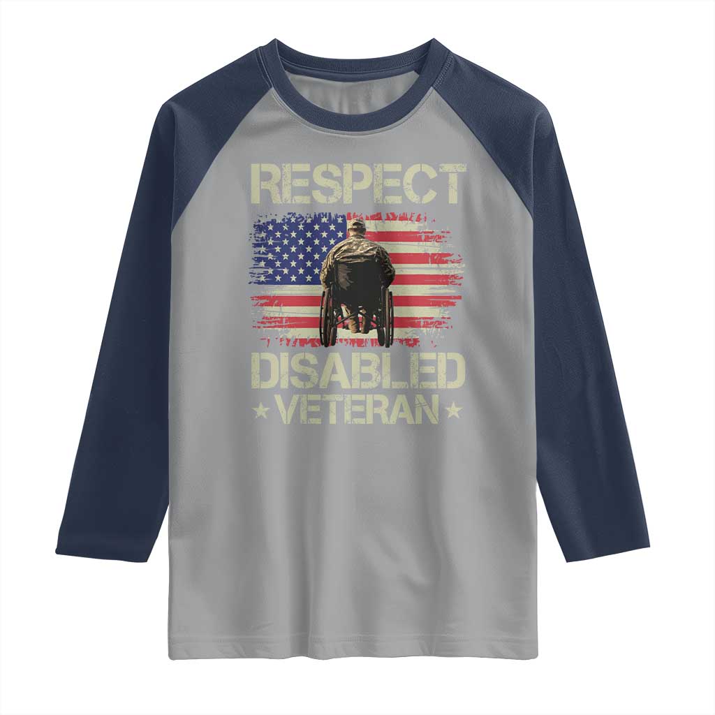 Respect Disabled Veteran Raglan Shirt Military Soldier Vintage American Flag - Wonder Print Shop