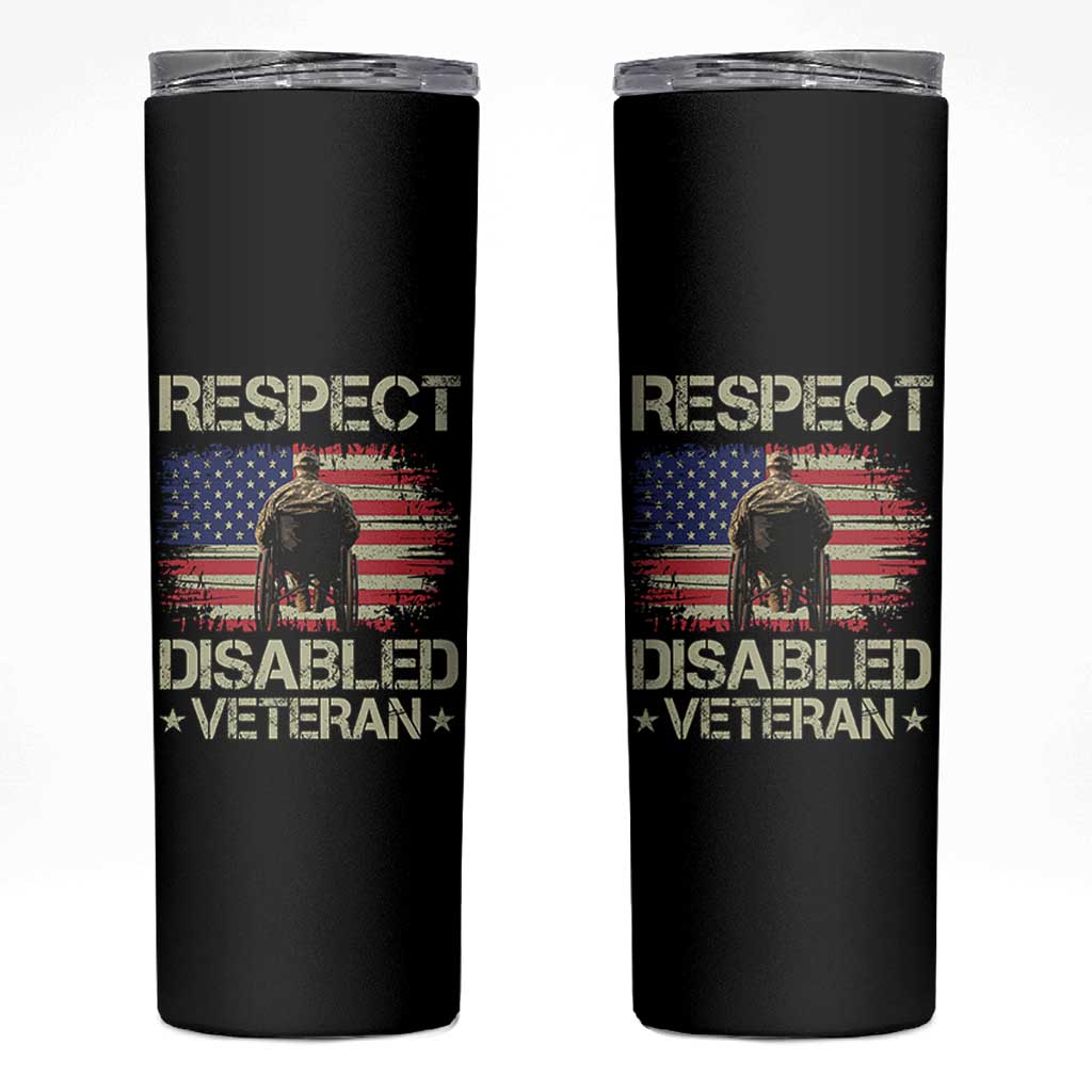 Respect Disabled Veteran Skinny Tumbler Military Soldier Vintage American Flag - Wonder Print Shop