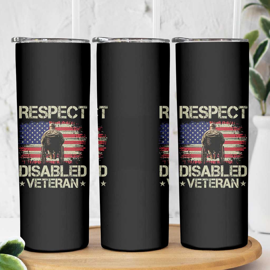 Respect Disabled Veteran Skinny Tumbler Military Soldier Vintage American Flag - Wonder Print Shop