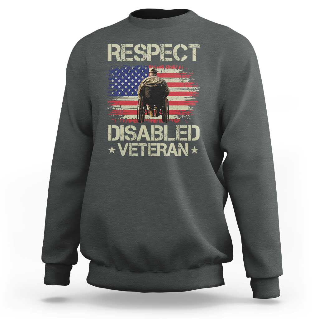Respect Disabled Veteran Sweatshirt Military Soldier Vintage American Flag - Wonder Print Shop